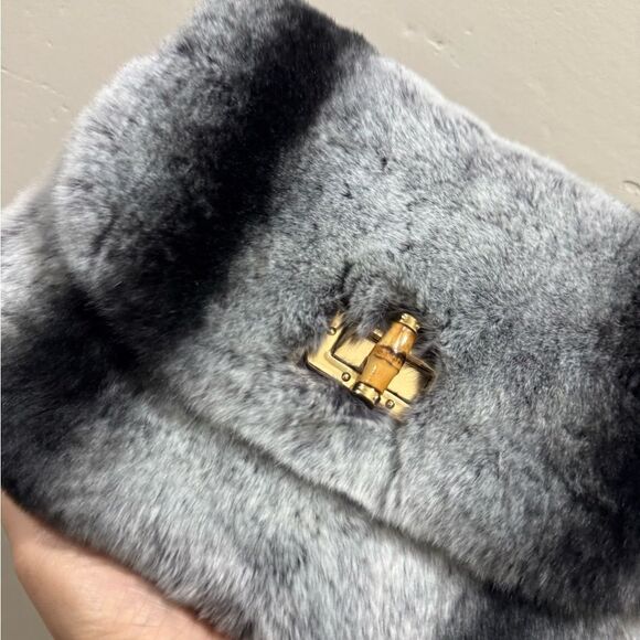 Gray Handmade Real Rex Rabbit Fur Handbag & 2 Fur Balls Charm & 2 Strap Styles - Picture 13 of 15